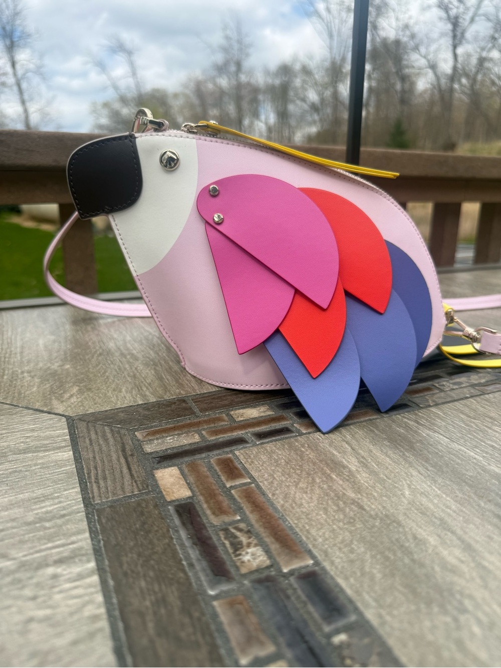 NWOT Kate Spade Parrot Flock Party crossbody bag smooth multicolor pink leather - Picture 7 of 12